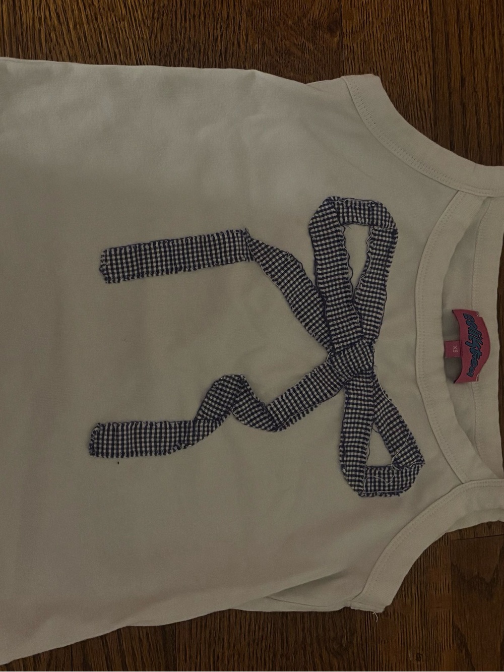 Edikted White Tank Top with Blue Gingham Bow Detail
